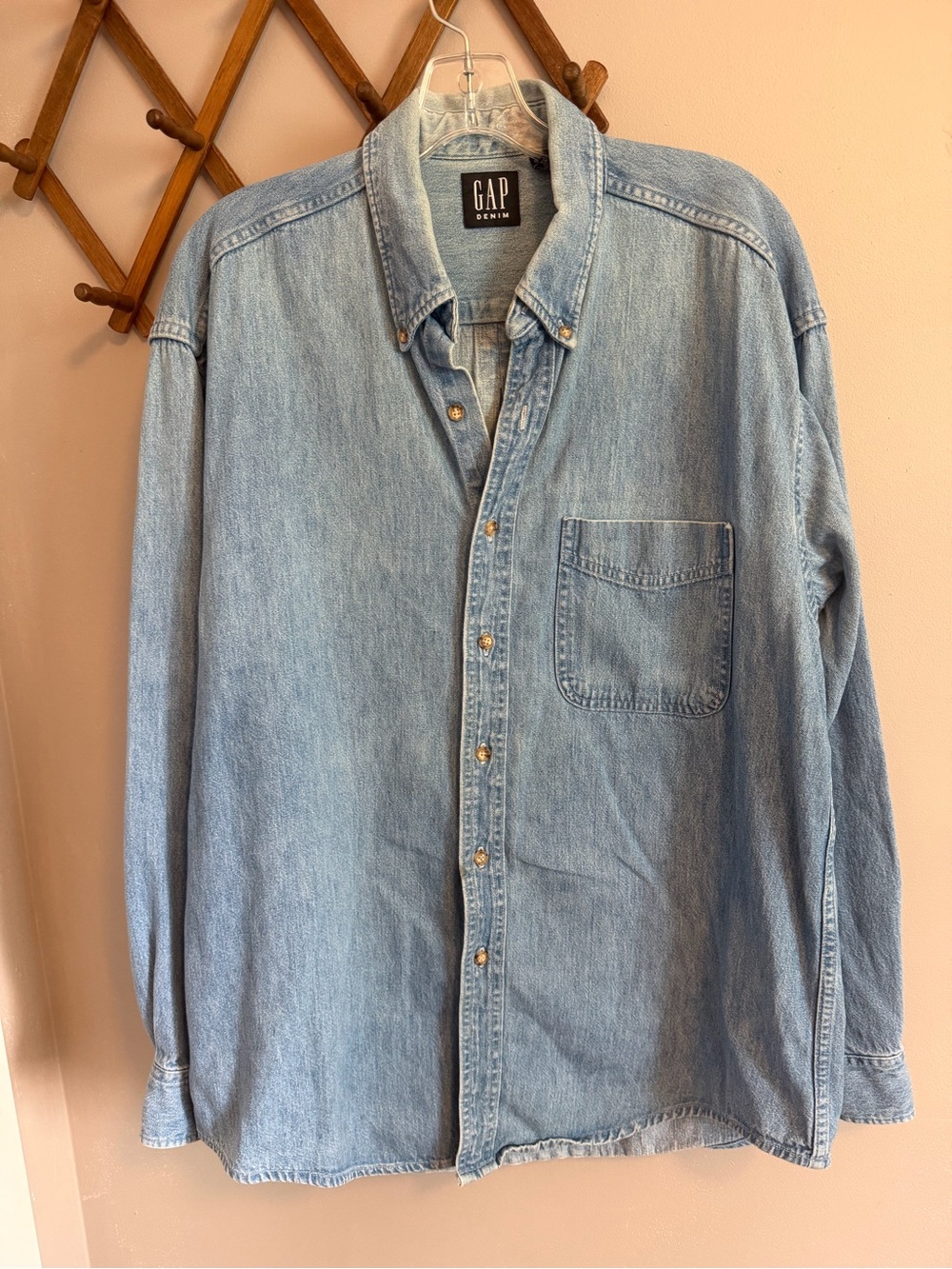 Vintage 90s GAP Denim Shirt Light Wash Large Butter Mom